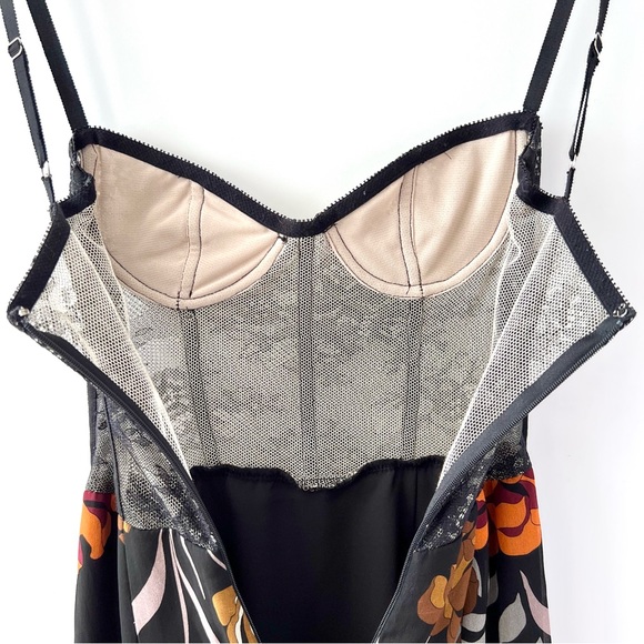 KATIE MAY | Take A Sip Black 70s Floral Orange Lace Corset Flowy Dress XS - Picture 13 of 16